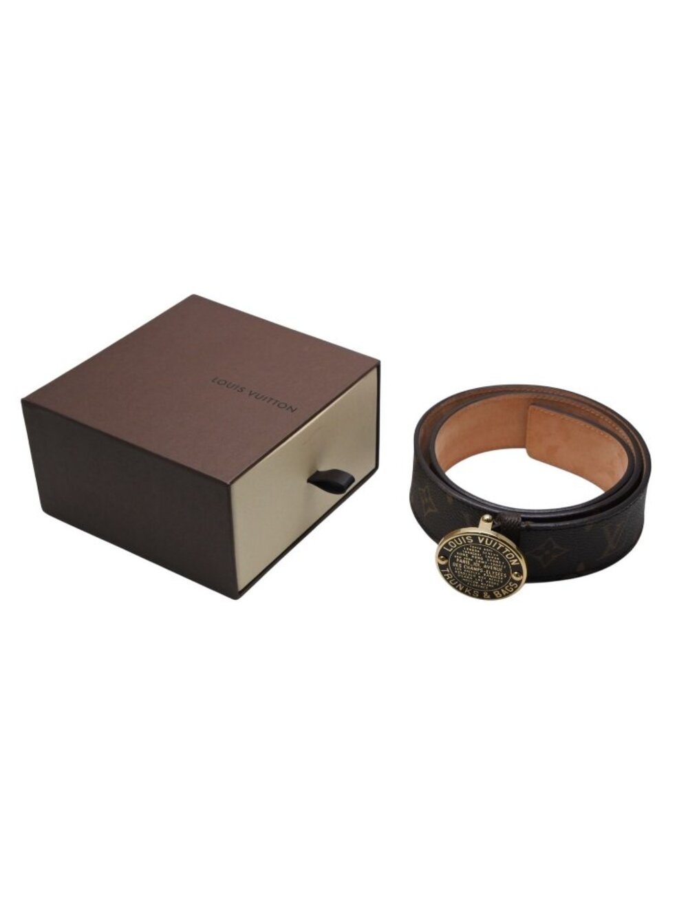Louis Vuitton Ceinture T&B Belt Leather Metal Brown Gold